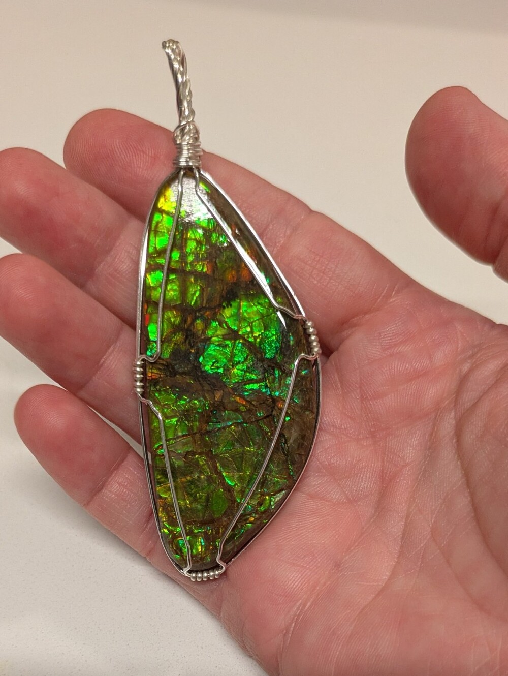 Green Iridescent Ammolite Pendant From Blackfoot Tribe